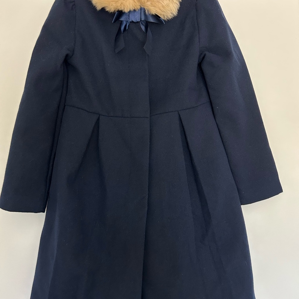Janie and Jack Dark Blue Coat with Light Brown Faux Fur Collar